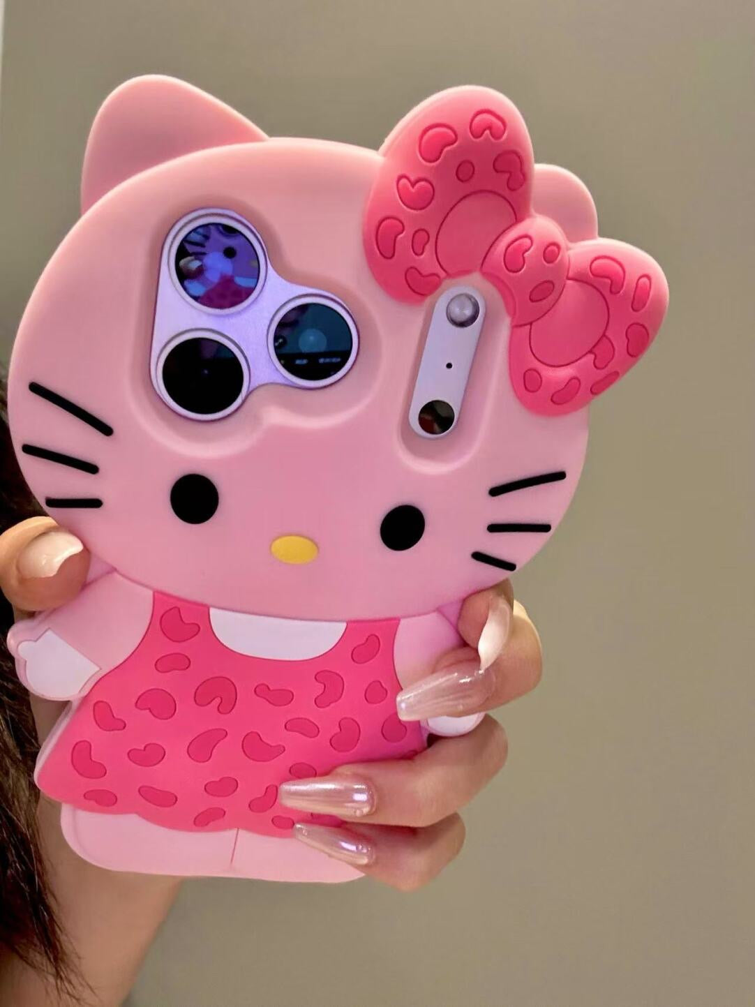 Leopard Print Hellokitty 3D Silicone Phone Case for iPhone 11 12 13 14 15 16 Plus 17 Pro Max 17 Air, Cartoon Cute Shockproof Protective Cover, Fashion Animal Pattern Soft TPU Case for Women Girls