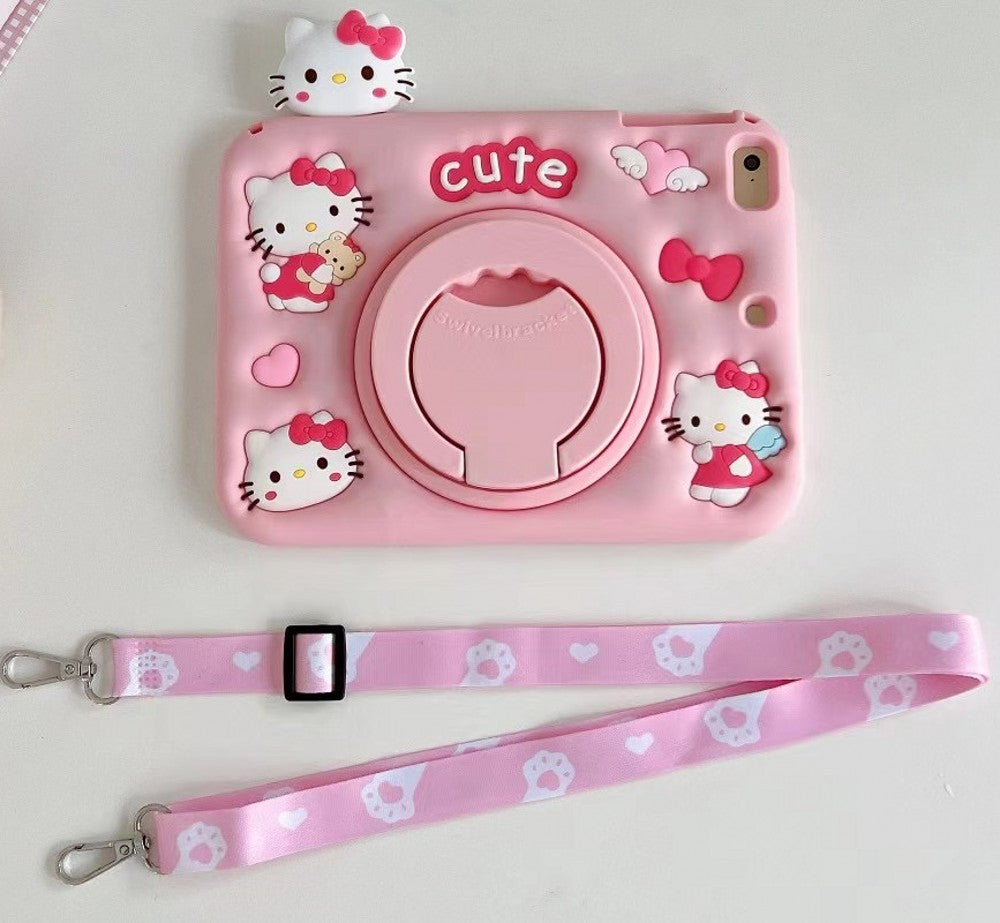 3D Cartoon Silicone Hellokitty iPad Case,Kids Shockproof Case for Apple iPad Cover