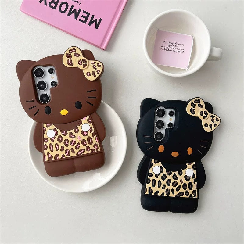 3D Cute Hellokitty Leopard Pattern Phone Case Soft Silicone Cover for Samsung Galaxy S22 S23 S24 S25 Ultra Plus A15 A125 A24 A34 A35 A55 A14 A16 A54 A26 A36 A56 iPhone 13 14 15 16 Pro Max