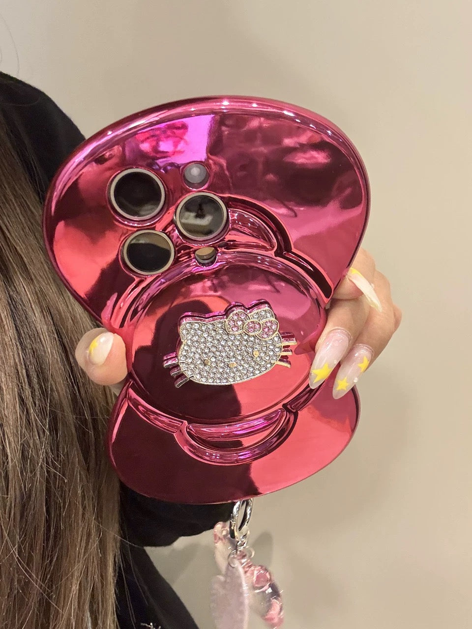 Electroplated Bling Big Bowknot Sparkling Rhinestone Adorable Hellokitty Phone Case for iPhone 16/15/14/13/12 Pro Max