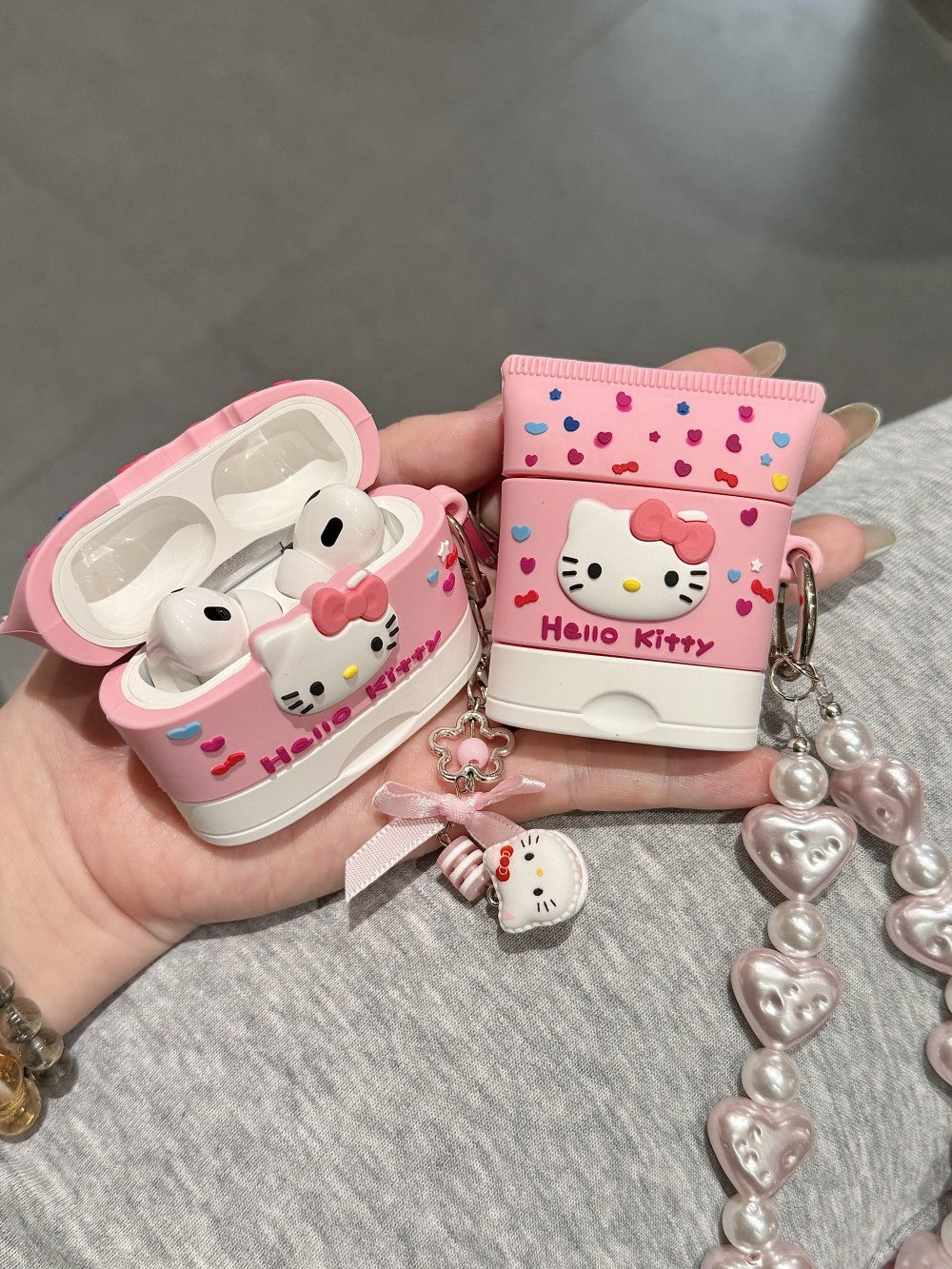 3D Cute Hellokitty BB Cream for Airpods 4/3/2/1/Pro Case, Kitty Cat Kawaii 3D Cartoon Animals Silicone Charging Case Cover for Girls Women Kids