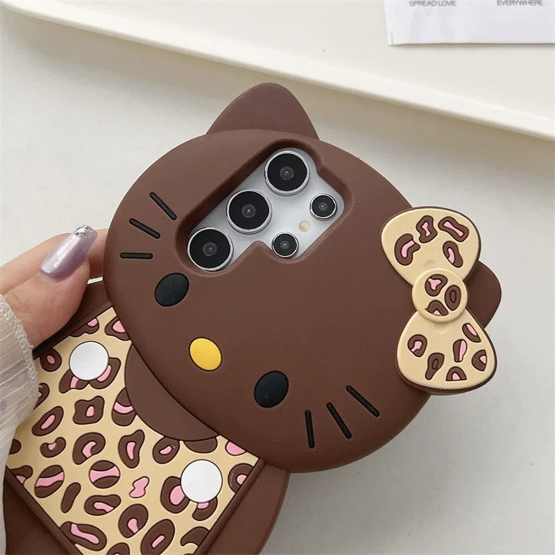 3D Cute Hellokitty Leopard Pattern Phone Case Soft Silicone Cover for Samsung Galaxy S22 S23 S24 S25 Ultra Plus A15 A125 A24 A34 A35 A55 A14 A16 A54 A26 A36 A56 iPhone 13 14 15 16 Pro Max