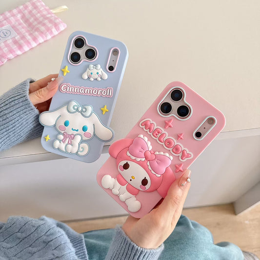 Cute 3D Cinnamoroll My Melody Phone Case for iPhone 17 Pro Max 16 15 14 13 12 11 Soft Silicone Kawaii Cartoon Protective Cover