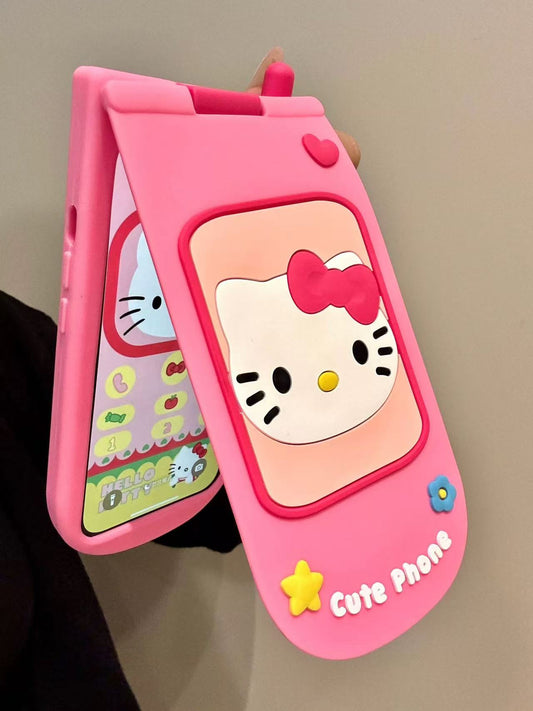 3D Hellokitty - themed Pink Flip - style Silicone Phone Case for iPhone 12/13/14/15/16 Pro Max