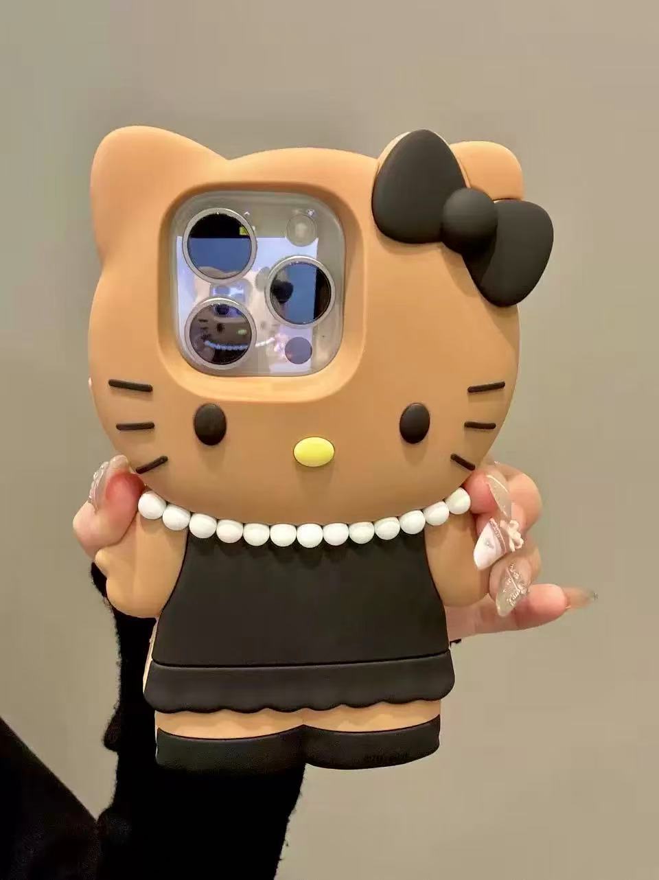 3D Hellokitty Phone Case with Pearl Detail, Cute Kawaii Soft Silicone Protective Case