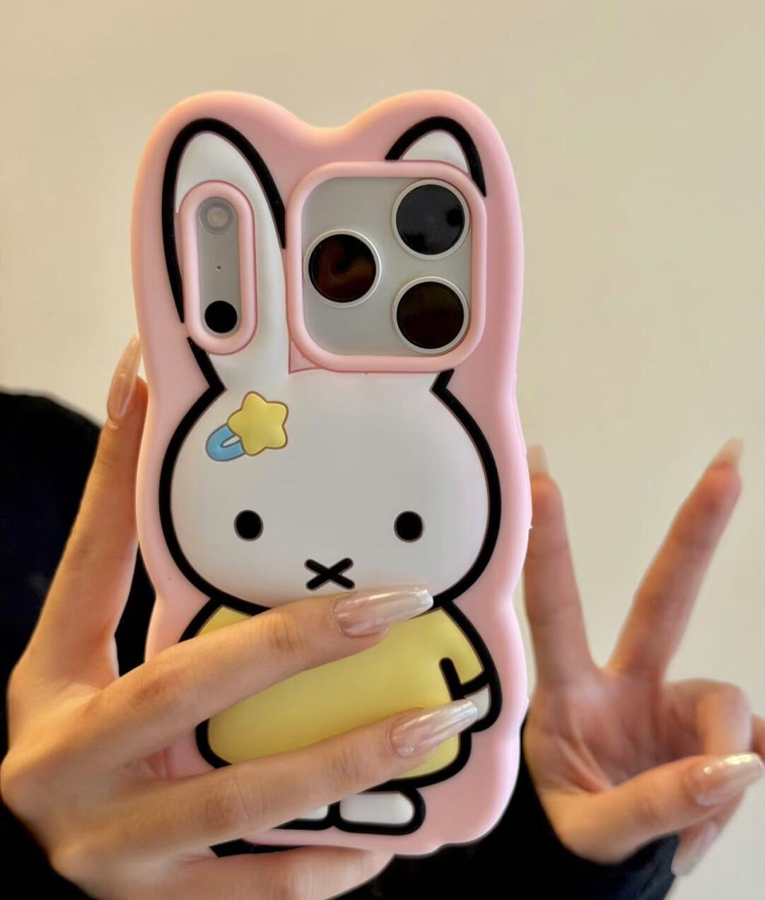 Cute Miffy Rabbit 3D Silicone Phone Case for iPhone 13 14 15 Plus 16 17 Pro Max 17 Air , Cartoon Animal Shockproof Protective Cover with Fun Design, Pink Soft TPU Case for Women Girls