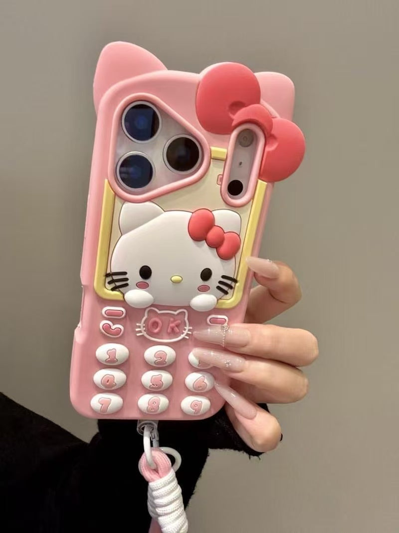 3D Cartoon Hellokitty Case for iPhone 17 Pro Max 13 14 15 16 Pro Max Cute Silicone Kawaii Soft Protective Gel Shock-proof Back Cover for Kids Women Girls