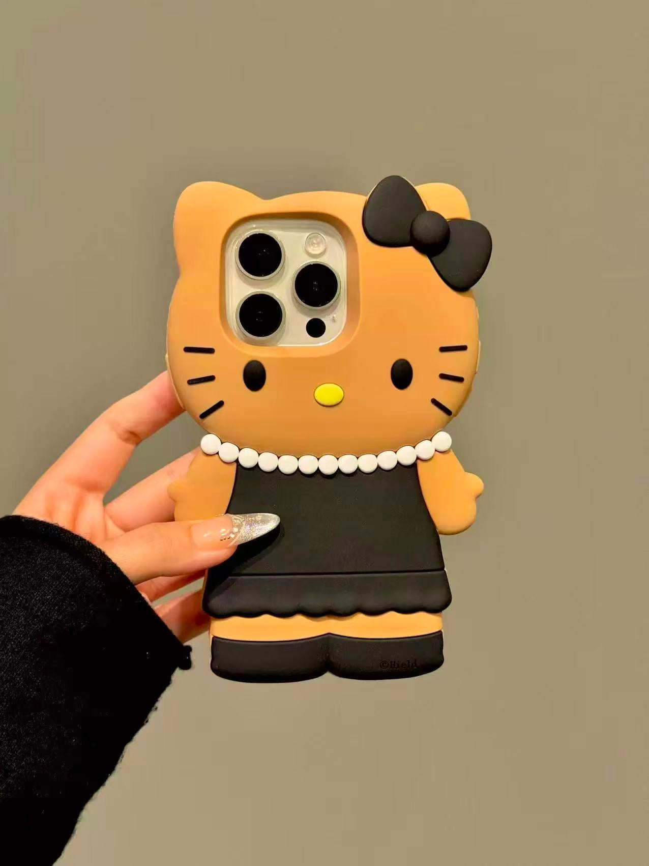 3D Hellokitty Phone Case with Pearl Detail, Cute Kawaii Soft Silicone Protective Case