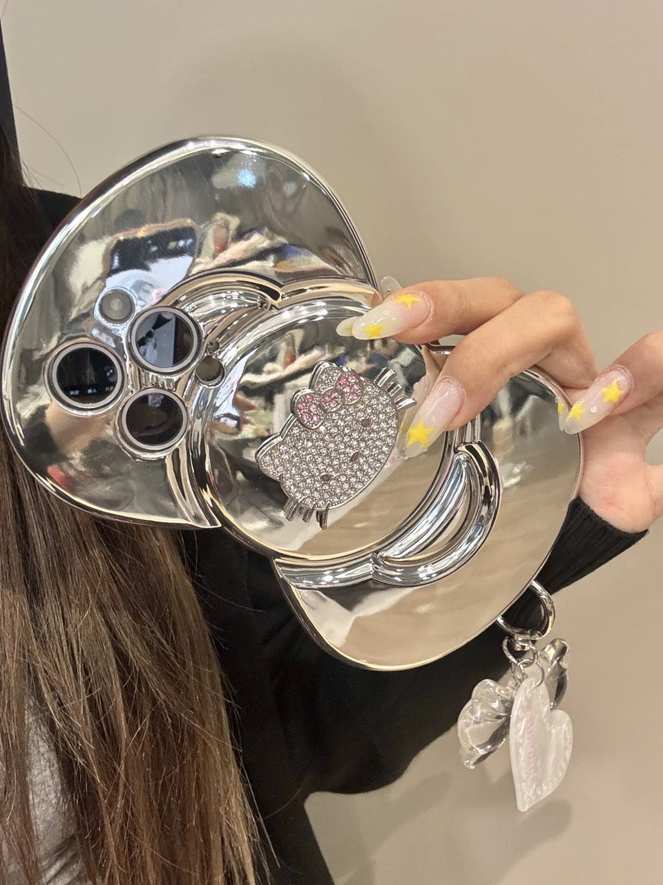 Electroplated Bling Big Bowknot Sparkling Rhinestone Adorable Hellokitty Phone Case for iPhone 16/15/14/13/12 Pro Max