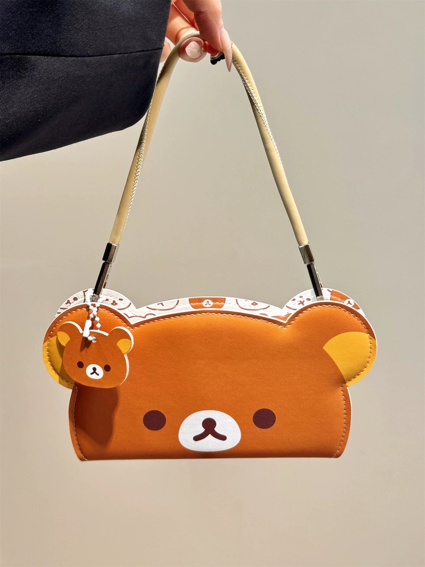 Cute Rilakkuma Bear Phone Case, 3D Cartoon Animal Shaped Leather Phone Cover with Strap, Unique Kawaii Phone Accessory