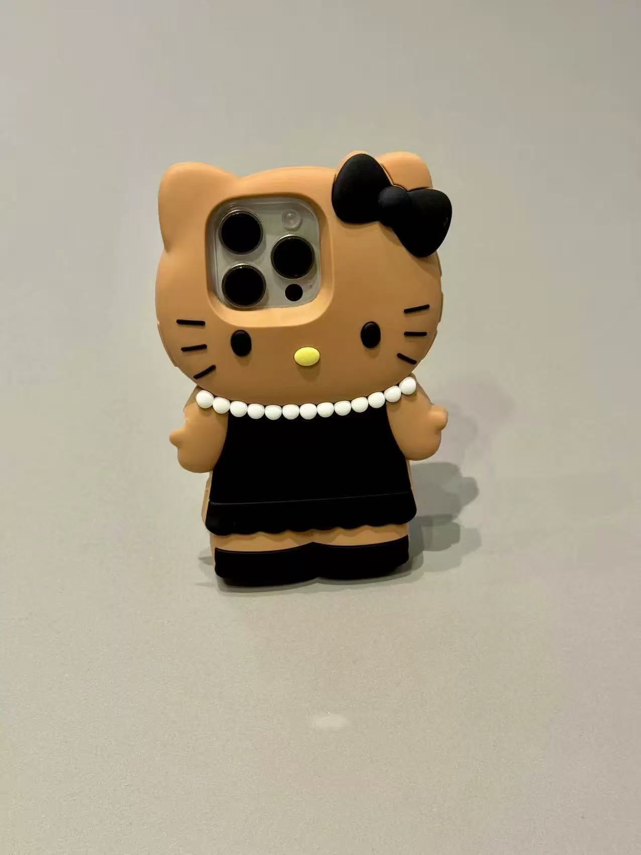 3D Hellokitty Phone Case with Pearl Detail, Cute Kawaii Soft Silicone Protective Case