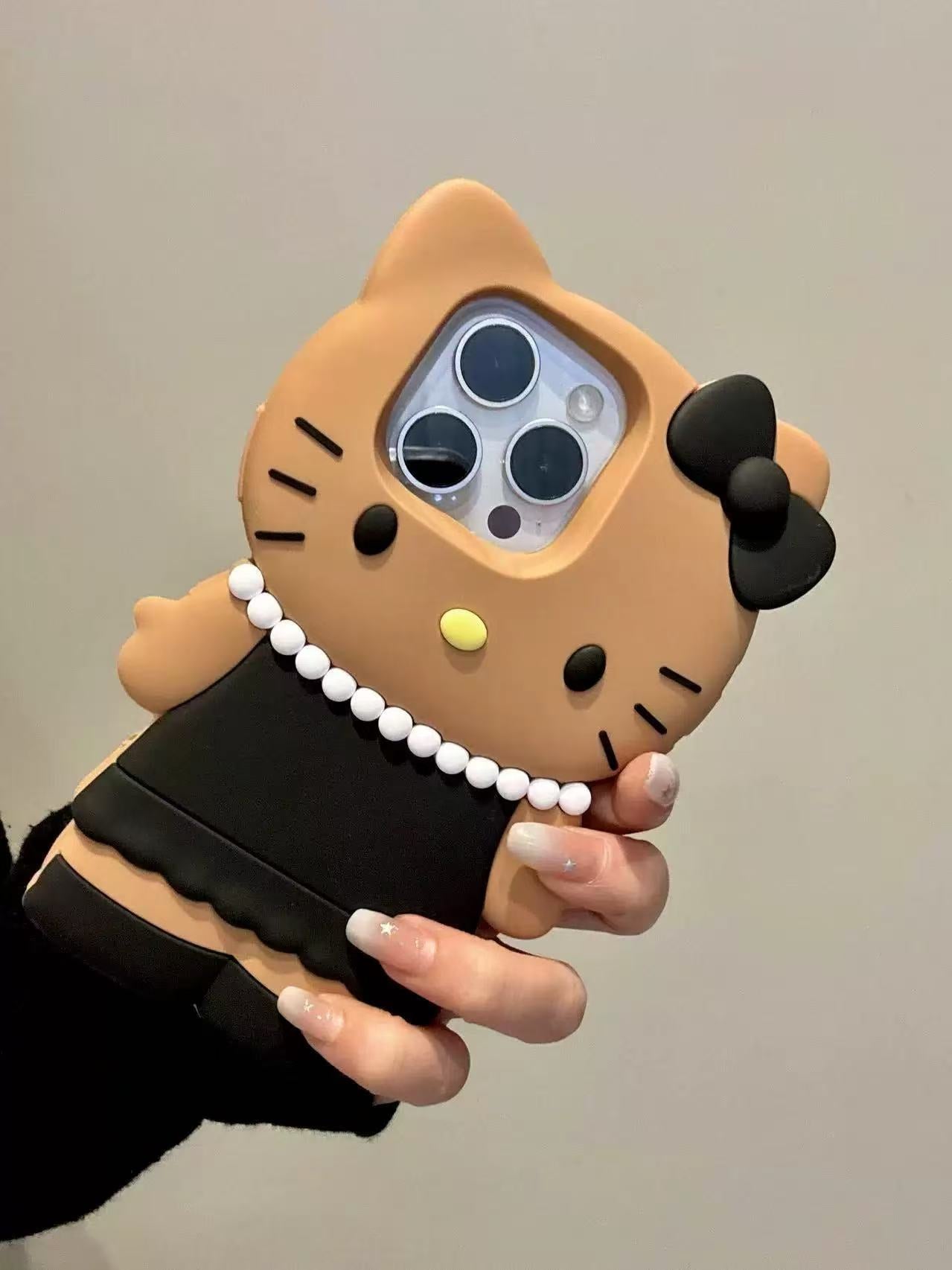 3D Hellokitty Phone Case with Pearl Detail, Cute Kawaii Soft Silicone Protective Case