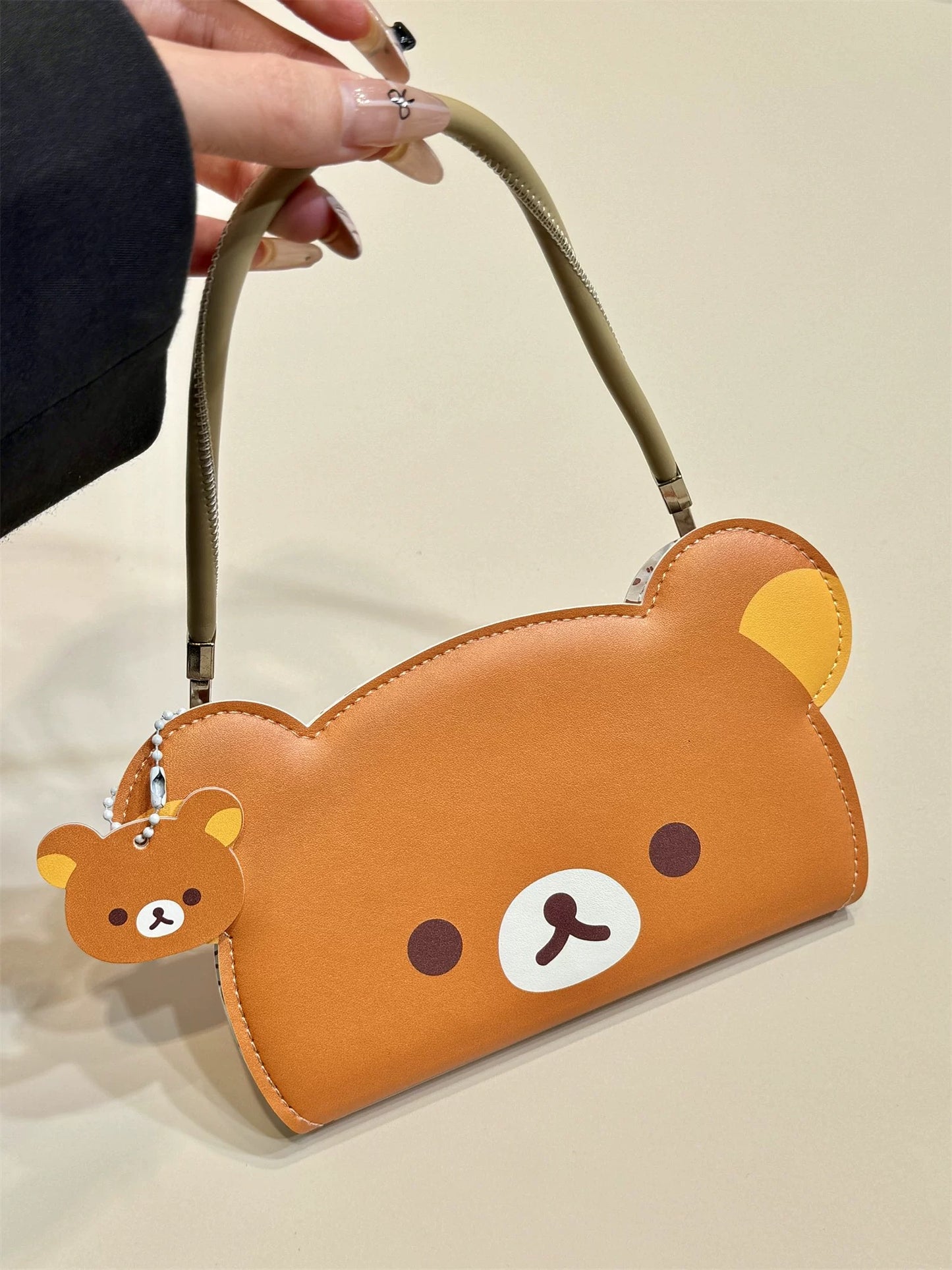 Cute Rilakkuma Bear Phone Case, 3D Cartoon Animal Shaped Leather Phone Cover with Strap, Unique Kawaii Phone Accessory