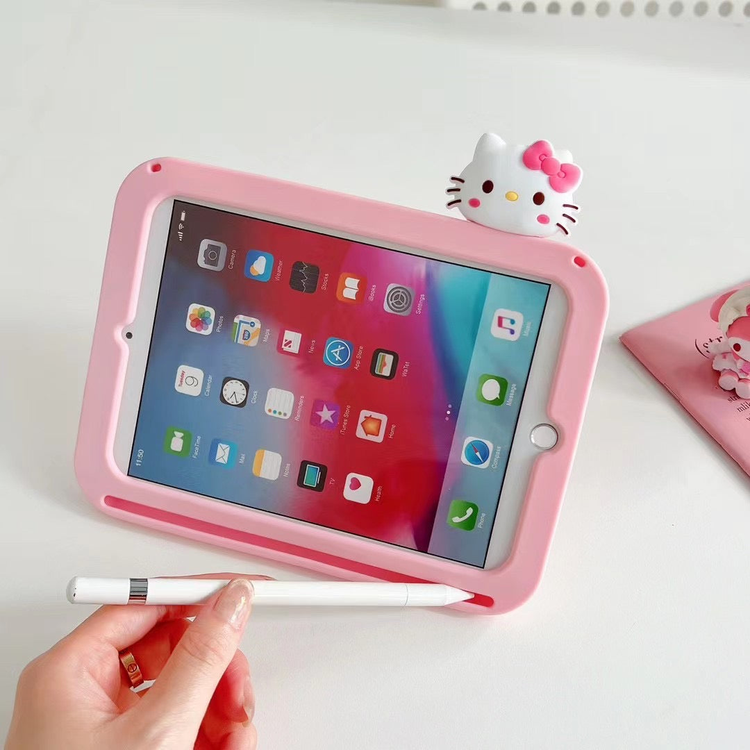 3D Cartoon Silicone Hellokitty iPad Case,Kids Shockproof Case for Apple iPad Cover