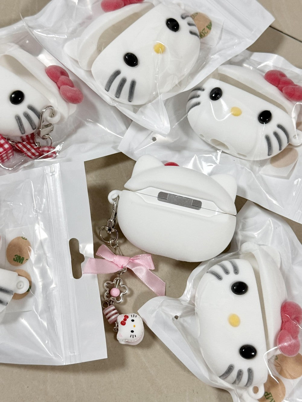 3D Cute Hellokitty Case for Airpods 4/3/2/1/Pro Case, Kitty Cat Kawaii 3D Cartoon Animals Full Protection Shockproof Soft Silicone Charging Case Cover for Girls Women Kids