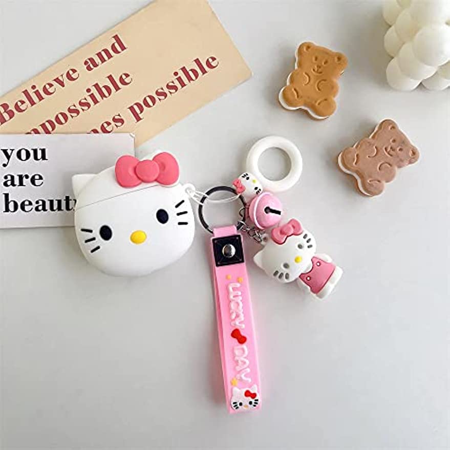 Cute Hellokitty Airpods Case,Kawaii 3D Cartoon Animals Full Protection Shockproof Soft Silicone Charging Case Cover with Keychain for Girl Women Kids