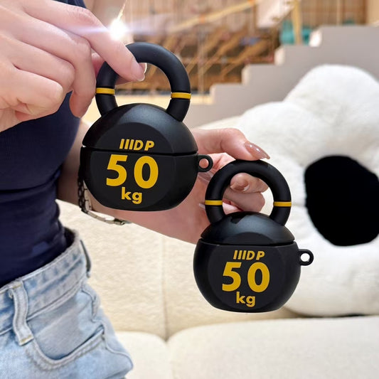 Black 50 Dumbbell AirPods Case Compatible with AirPods 4/3/1/2 & Pro 2 Silicone Soft Shell, Anti-Fall Protection