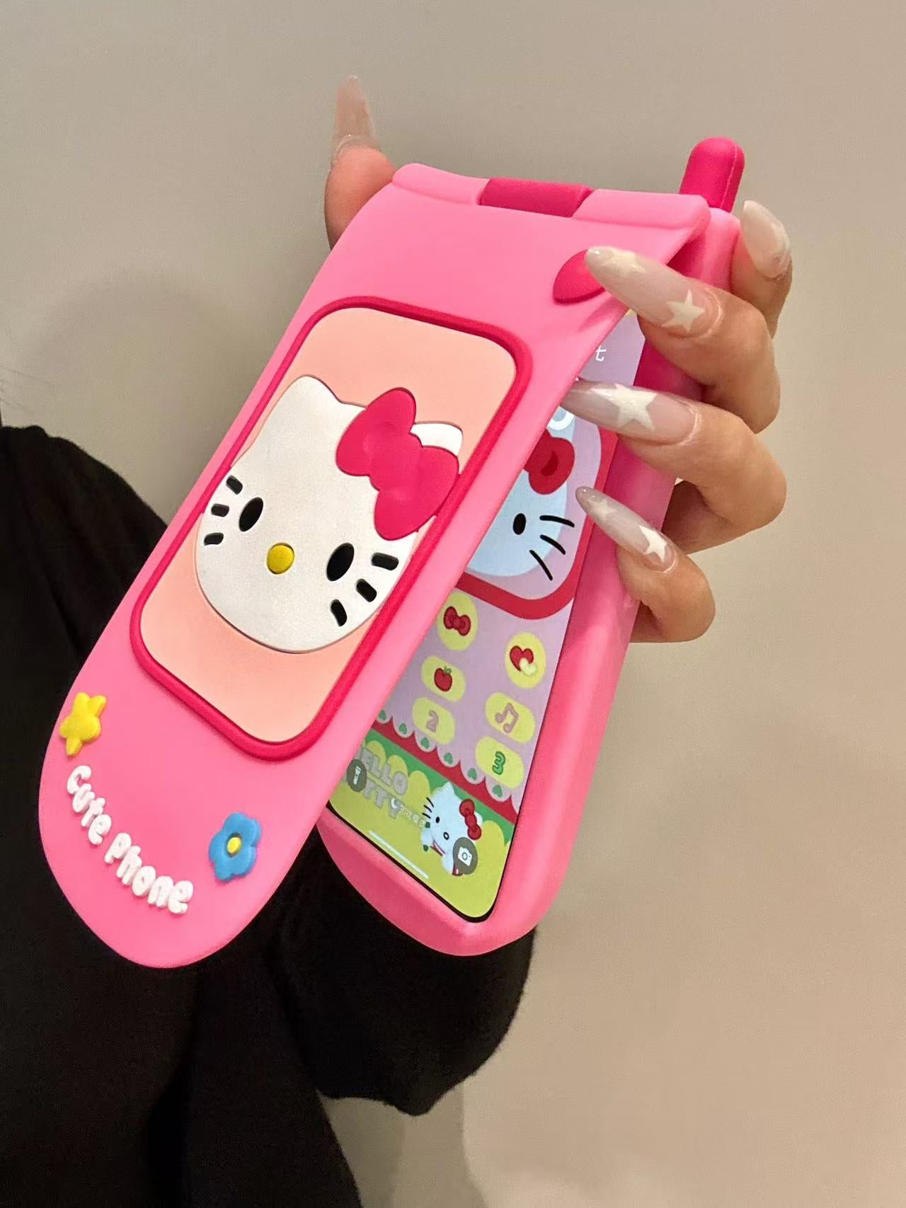 3D Hellokitty - themed Pink Flip - style Silicone Phone Case for iPhone 12/13/14/15/16 Pro Max