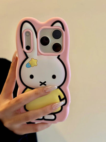 Cute Miffy Rabbit 3D Silicone Phone Case for iPhone 13 14 15 Plus 16 17 Pro Max 17 Air , Cartoon Animal Shockproof Protective Cover with Fun Design, Pink Soft TPU Case for Women Girls