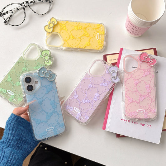 3D Bowknot Hellokitty iPhone Silicone Case - Cute Korean Style Full-Body Protective Soft Cover for Women