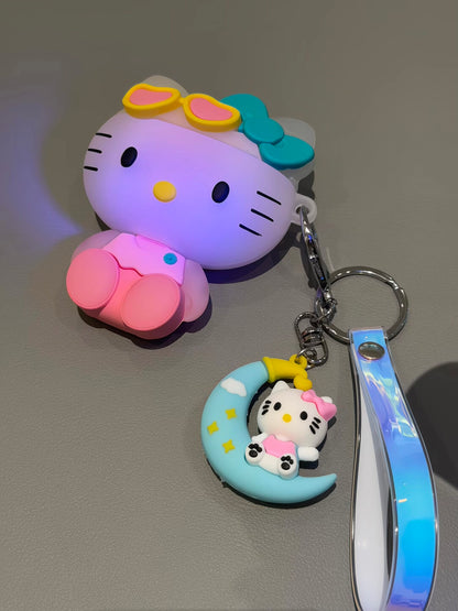 Cute Hellokitty 3D Silicone AirPods Case with Keychain, Cartoon Shockproof Protective Cover with Moon Pendant & Holographic Strap, Fun Airpods Case for Women Girls