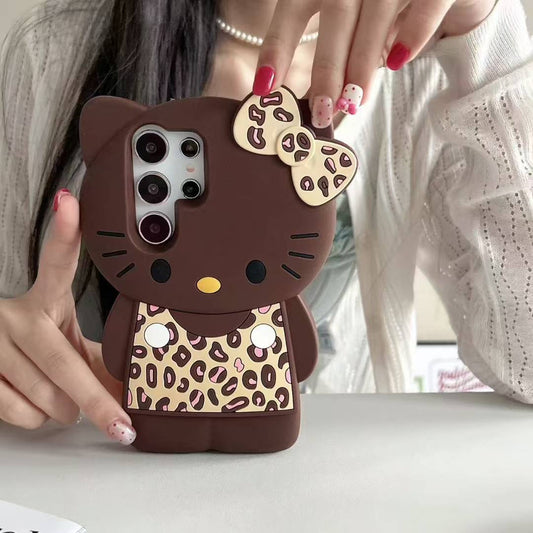 3D Cute Hellokitty Leopard Pattern Phone Case Soft Silicone Cover for Samsung Galaxy S22 S23 S24 S25 Ultra Plus A15 A125 A24 A34 A35 A55 A14 A16 A54 A26 A36 A56 iPhone 13 14 15 16 Pro Max