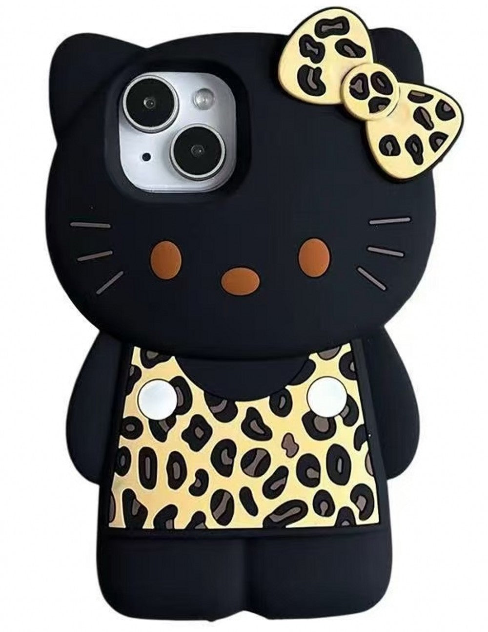 3D Kawaii Cartoon Leopard Print Hello Kitty Phone Case Soft Silicone Protective Gel Shockproof Back Cover for Kids Women Girls