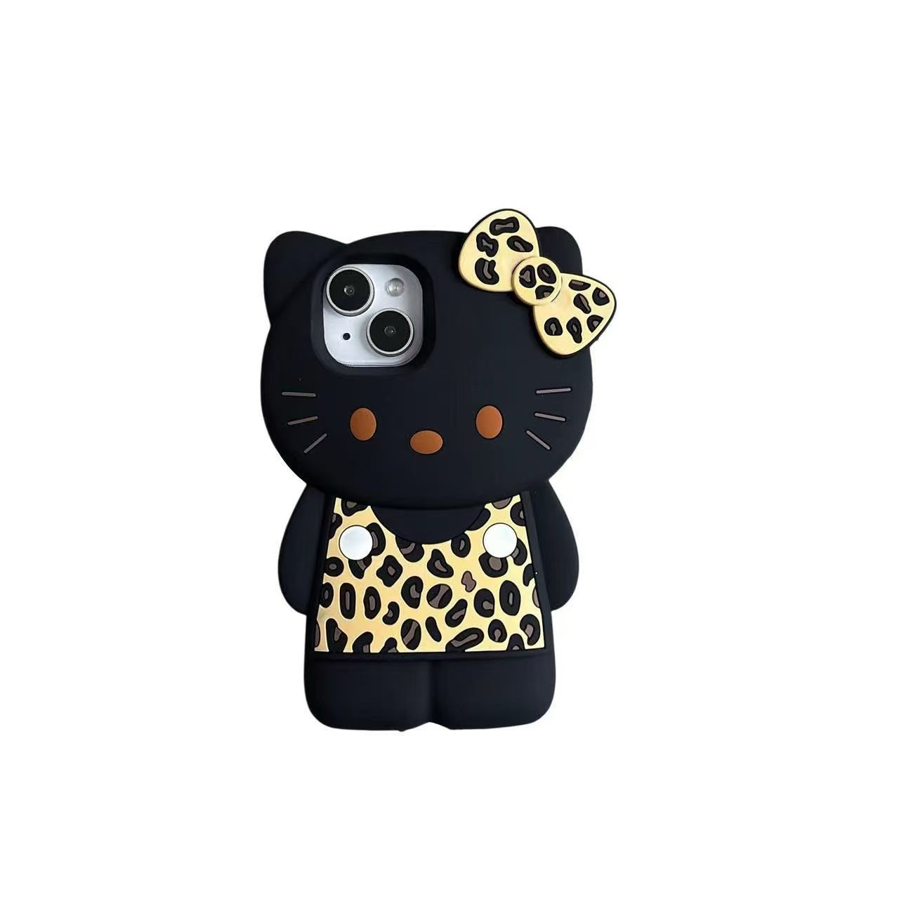 3D Kawaii Cartoon Leopard Print Hello Kitty Phone Case Soft Silicone Protective Gel Shockproof Back Cover for Kids Women Girls