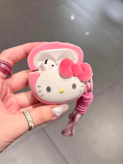 Adorable Hellokitty Plush AirPods Case with Lanyard - Kawaii Pink Cartoon Design, Fits AirPods 1, 2, 3, 4, Pro & Pro 2