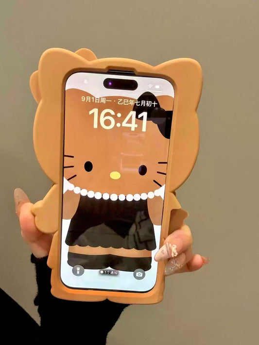 3D Hellokitty Phone Case with Pearl Detail, Cute Kawaii Soft Silicone Protective Case