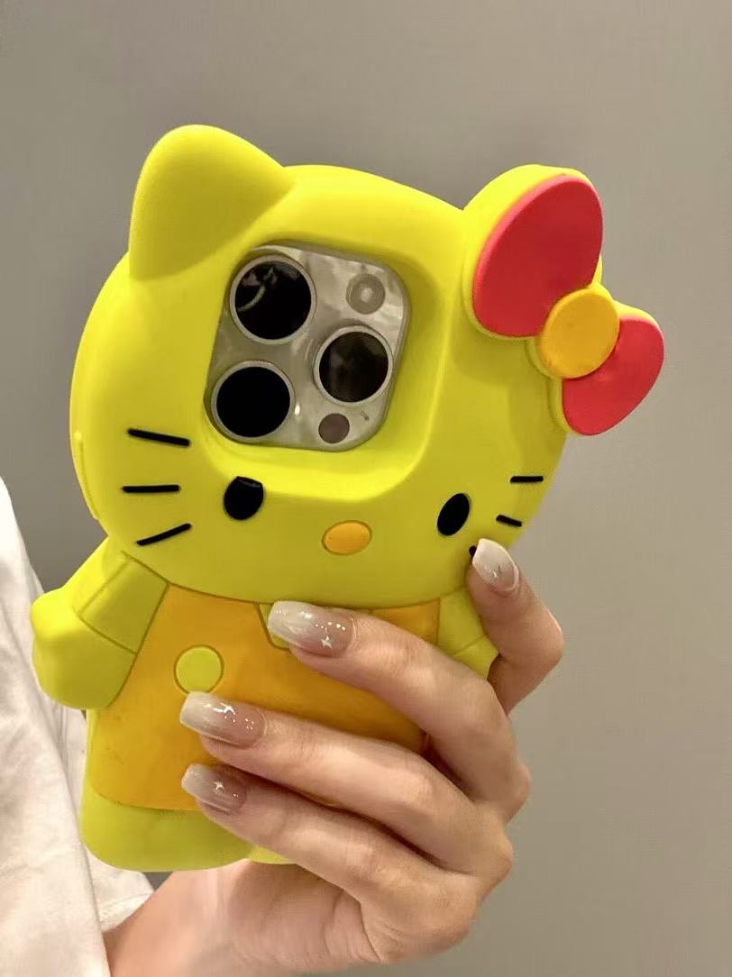 3D Vivid Colors Cartoon Case for iPhone 11 13 14 15 16 Pro Max Cute Hellokitty Kawaii Soft Silicone Animal Protective Gel Shock-proof Back Cover for Kids Women Girls