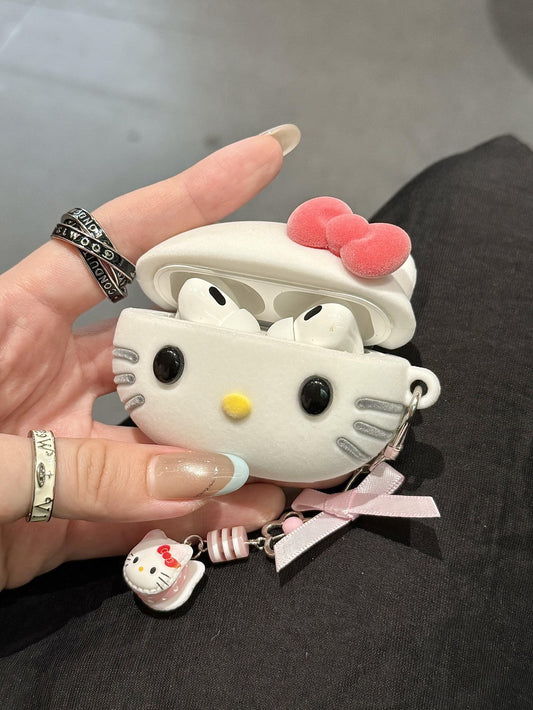3D Cute Hellokitty Case for Airpods 4/3/2/1/Pro Case, Kitty Cat Kawaii 3D Cartoon Animals Full Protection Shockproof Soft Silicone Charging Case Cover for Girls Women Kids
