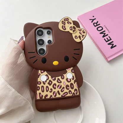 3D Cute Hellokitty Leopard Pattern Phone Case Soft Silicone Cover for Samsung Galaxy S22 S23 S24 S25 Ultra Plus A15 A125 A24 A34 A35 A55 A14 A16 A54 A26 A36 A56 iPhone 13 14 15 16 Pro Max
