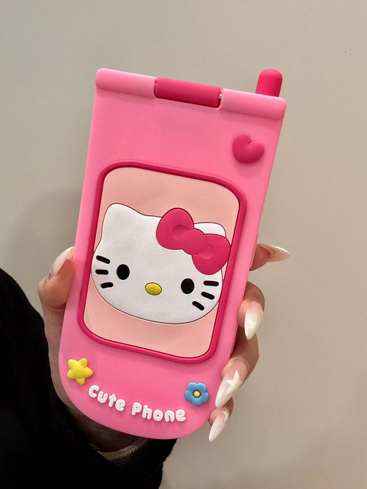 3D Hellokitty - themed Pink Flip - style Silicone Phone Case for iPhone 12/13/14/15/16 Pro Max