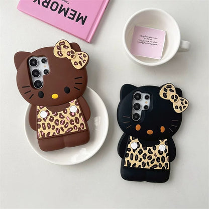 3D Cute Hellokitty Leopard Pattern Phone Case Soft Silicone Cover for Samsung Galaxy S22 S23 S24 S25 Ultra Plus A15 A125 A24 A34 A35 A55 A14 A16 A54 A26 A36 A56 iPhone 13 14 15 16 Pro Max