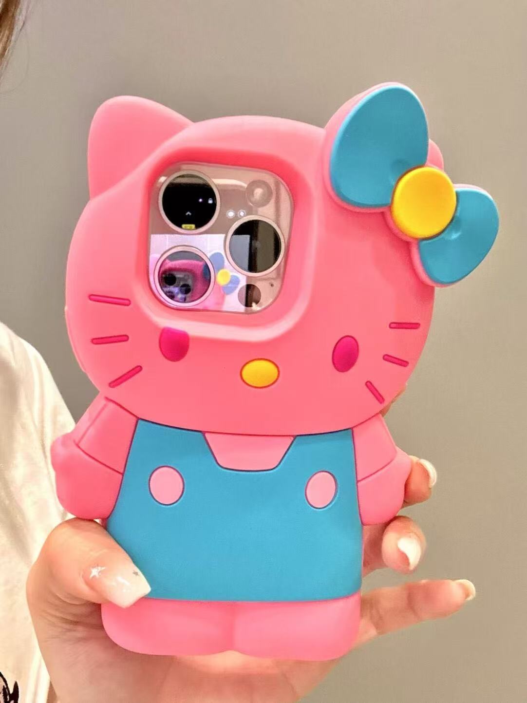 3D Vivid Colors Cartoon Case for iPhone 11 13 14 15 16 Pro Max Cute Hellokitty Kawaii Soft Silicone Animal Protective Gel Shock-proof Back Cover for Kids Women Girls