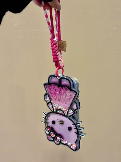 Cute Pink Hellokitty Mirror Lanyard Phone Case Filled with Colorful Beads | Kawaii Phone Accessory for Girls & Women