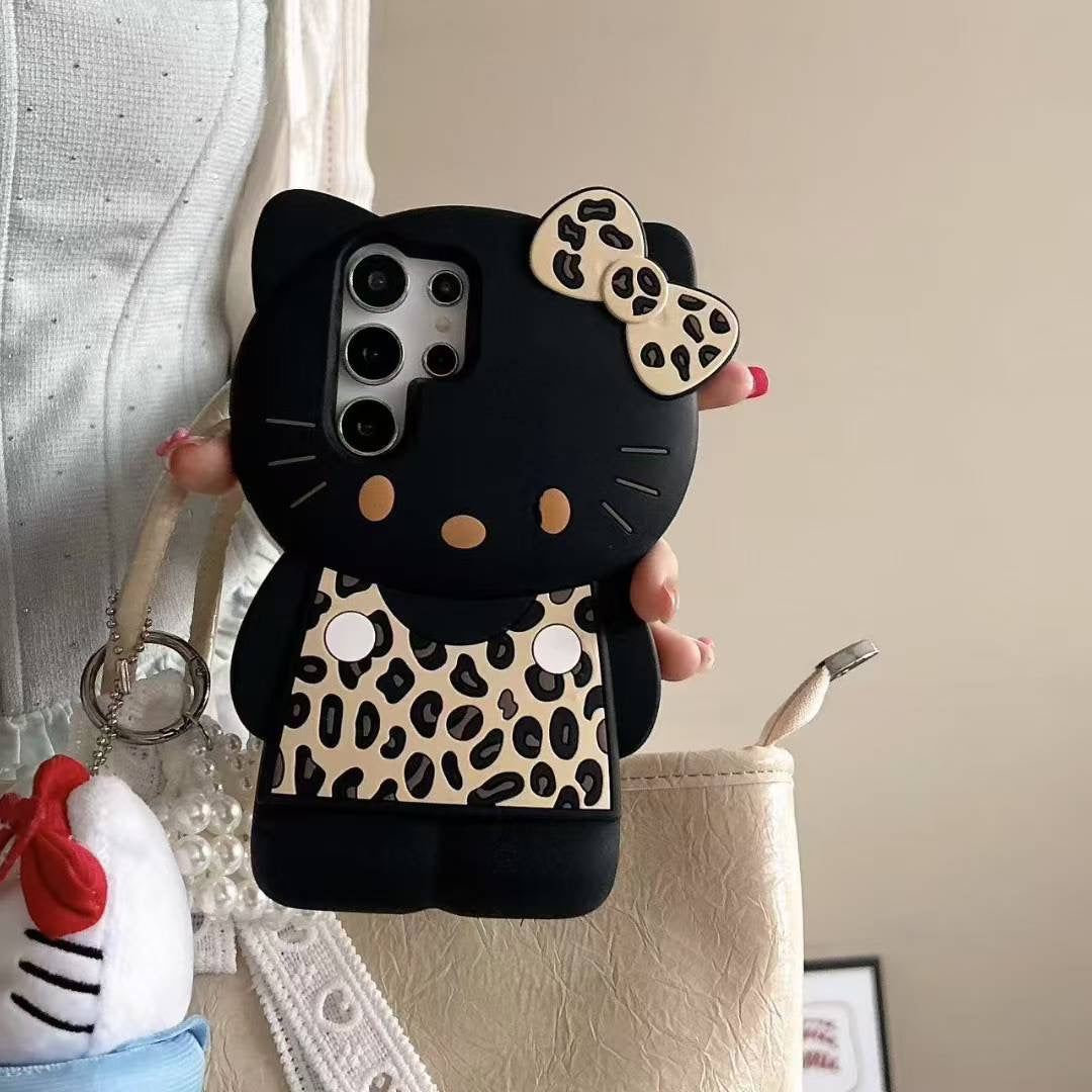 3D Cute Hellokitty Leopard Pattern Phone Case Soft Silicone Cover for Samsung Galaxy S22 S23 S24 S25 Ultra Plus A15 A125 A24 A34 A35 A55 A14 A16 A54 A26 A36 A56 iPhone 13 14 15 16 Pro Max