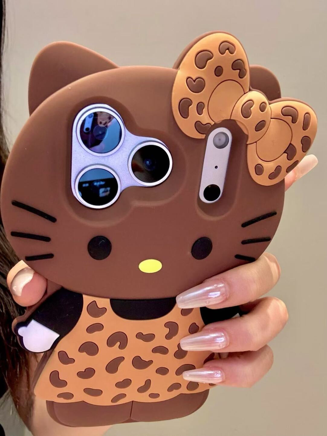 Leopard Print Hellokitty 3D Silicone Phone Case for iPhone 11 12 13 14 15 16 Plus 17 Pro Max 17 Air, Cartoon Cute Shockproof Protective Cover, Fashion Animal Pattern Soft TPU Case for Women Girls