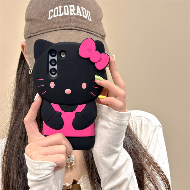 Cute Hello Kitty Case,3D Cartoon Soft Silicone Adorable,Kawaii Animal Funny Kitty Cat Cover Case for Girls Teens Kids