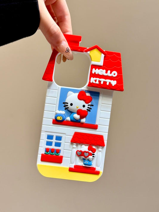 3D Cute Hellokitty House Phone Case,Cartoon Soft Silicone Adorable,Kawaii Animal Funny Kitty Cat Cover Case for Girls Teens Kids