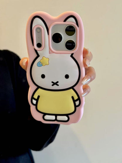 Cute Miffy Rabbit 3D Silicone Phone Case for iPhone 13 14 15 Plus 16 17 Pro Max 17 Air , Cartoon Animal Shockproof Protective Cover with Fun Design, Pink Soft TPU Case for Women Girls