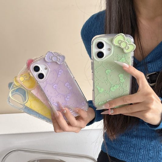 3D Bowknot Hellokitty iPhone Silicone Case - Cute Korean Style Full-Body Protective Soft Cover for Women