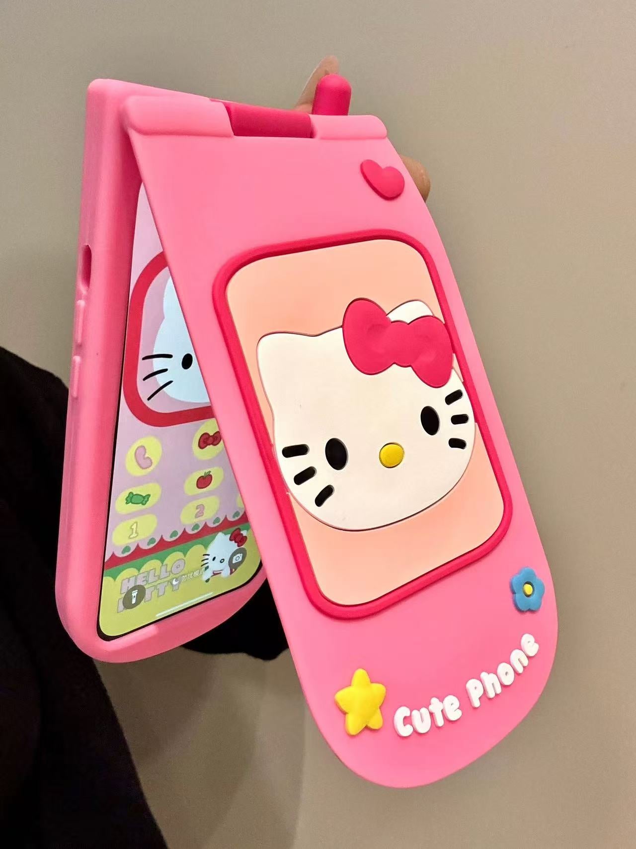 3D Hellokitty - themed Pink Flip - style Silicone Phone Case for iPhone 12/13/14/15/16 Pro Max