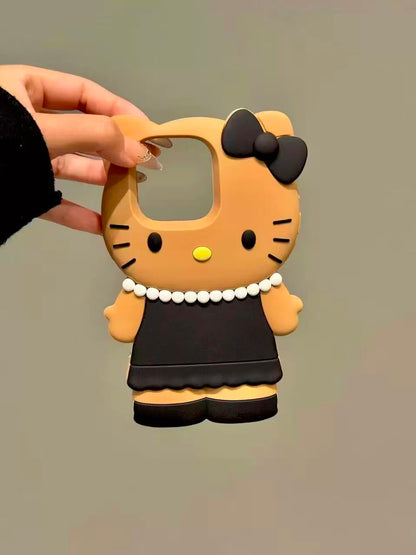 3D Hellokitty Phone Case with Pearl Detail, Cute Kawaii Soft Silicone Protective Case