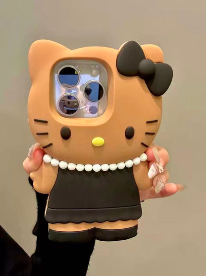 3D Hellokitty Phone Case with Pearl Detail, Cute Kawaii Soft Silicone Protective Case