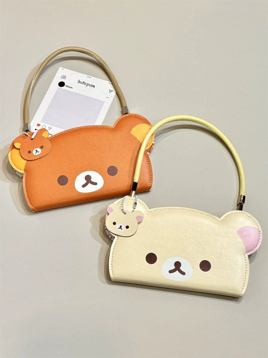 Cute Rilakkuma Bear Phone Case, 3D Cartoon Animal Shaped Leather Phone Cover with Strap, Unique Kawaii Phone Accessory