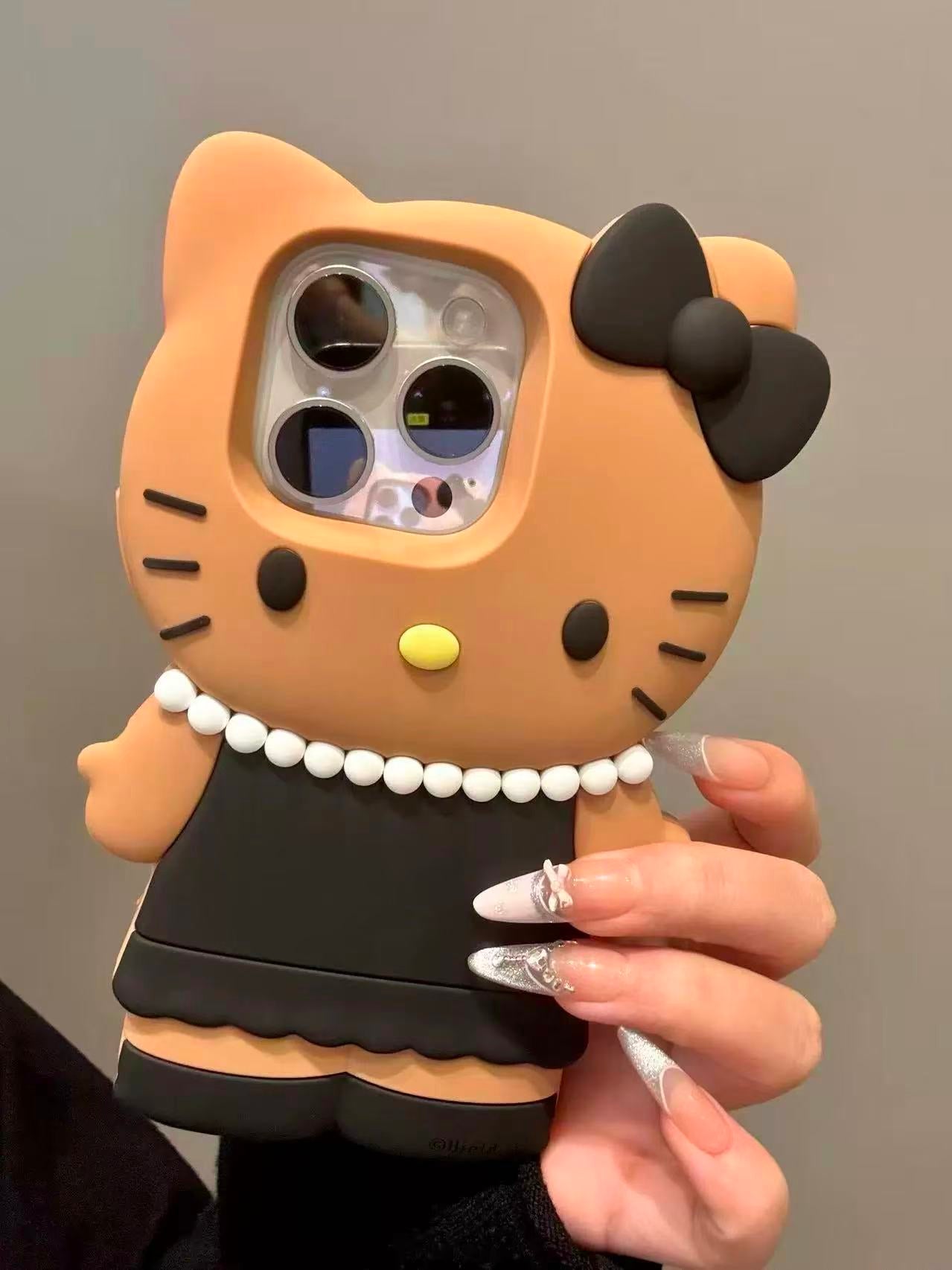 3D Hellokitty Phone Case with Pearl Detail, Cute Kawaii Soft Silicone Protective Case