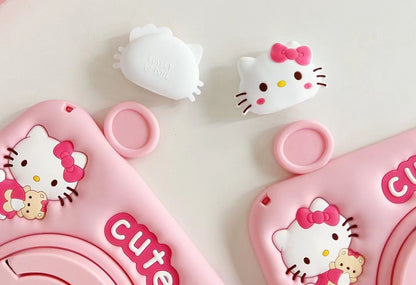 3D Cartoon Pink Hellokitty Silicone iPad Case for Kids - 360° Rotating Stand and Lanyard Perfect Fit for iPad 10.2" 9.7" 11"