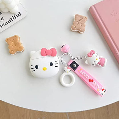 3D Soft Silicone Hellokitty AirPods Case with Keychain Charm, Offering Excellent Drop Protection